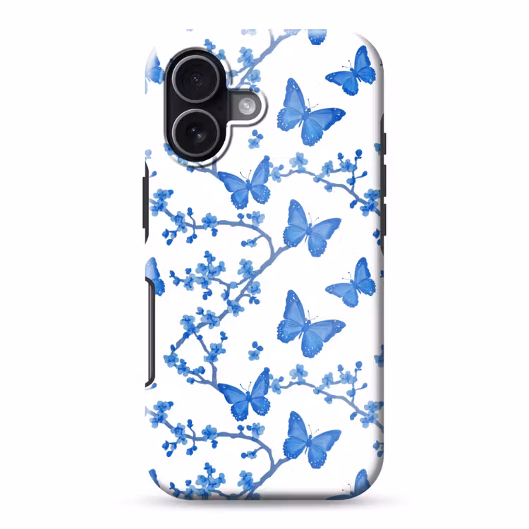 Vlinder - Bloemen - Blauw Toughcase MagSafe Apple iPhone 17 klein 1017 -3d