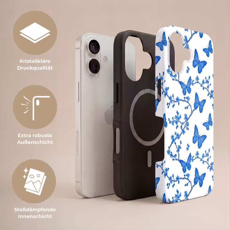 Vlinder - Bloemen - Blauw Toughcase MagSafe Apple iPhone 17 klein 1017 -USP_Lagen_DE