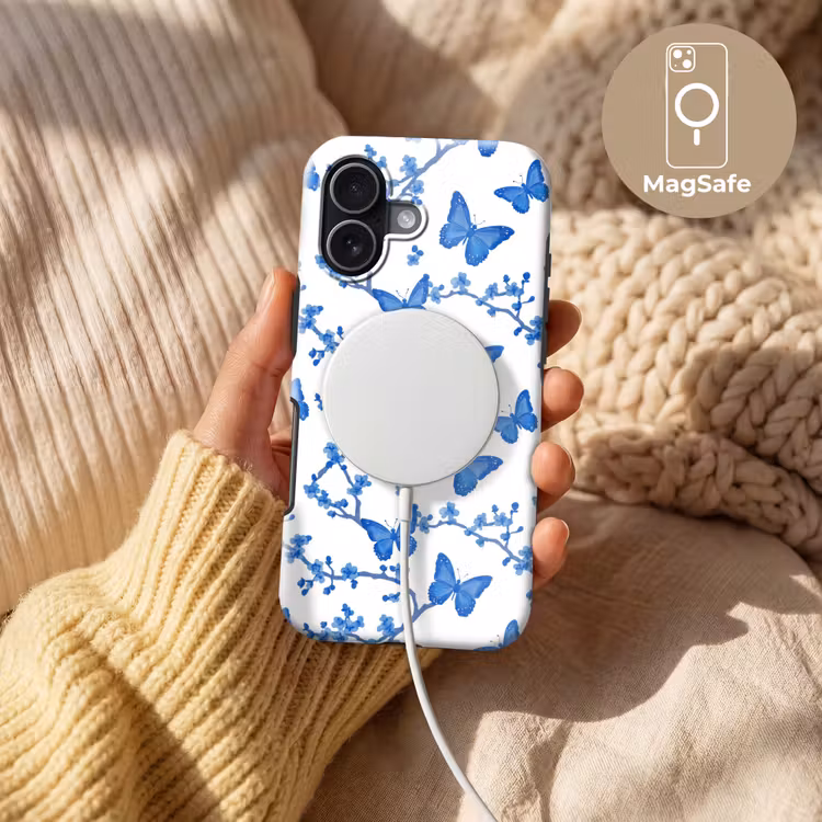 Vlinder - Bloemen - Blauw Toughcase MagSafe Apple iPhone 17 klein 1017 -USP_MagsafeV