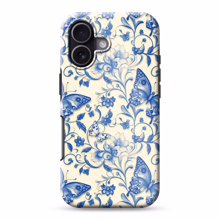 Vlinders - Bloemen - Blauw - Botanisch Toughcase MagSafe Apple iPhone 17 klein 1017 -3d