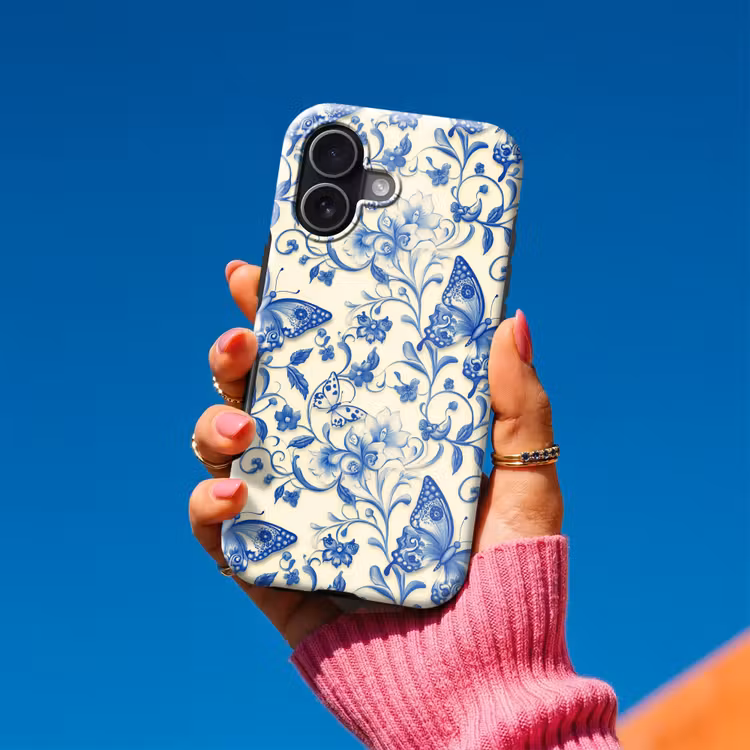 Vlinders - Bloemen - Blauw - Botanisch Toughcase MagSafe Apple iPhone 17 klein 1017 -Sfeer1V