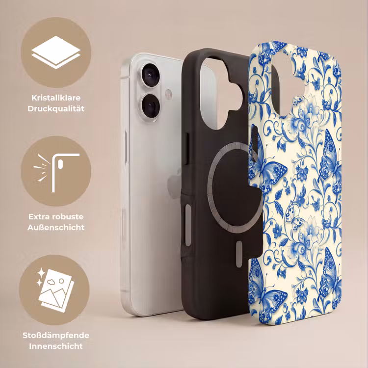 Vlinders - Bloemen - Blauw - Botanisch Toughcase MagSafe Apple iPhone 17 klein 1017 -USP_Lagen_DE