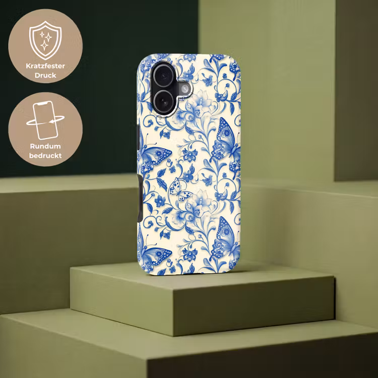 Vlinders - Bloemen - Blauw - Botanisch Toughcase MagSafe Apple iPhone 17 klein 1017 -USP_PrintM_DE