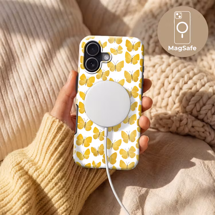 Vlinders - Botanisch - Illustratie - Geel - Wit Toughcase MagSafe Apple iPhone 17 klein 1017 -USP_MagsafeV