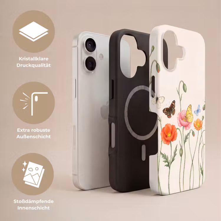 Vlinders - Klaprozen - Illustratie - Kleurrijk Toughcase MagSafe Apple iPhone 17 klein -USP_Lagen_DE