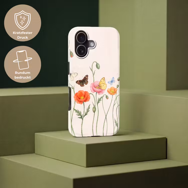 Vlinders - Klaprozen - Illustratie - Kleurrijk Toughcase MagSafe Apple iPhone 17 klein -USP_PrintM_DE