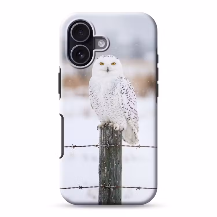 Sneeuwuil - Hek - Sneeuw - Wit Toughcase MagSafe Apple iPhone 17 klein -3d