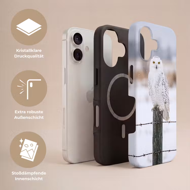 Sneeuwuil - Hek - Sneeuw - Wit Toughcase MagSafe Apple iPhone 17 klein -USP_Lagen_DE