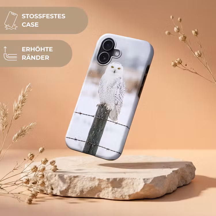 Sneeuwuil - Hek - Sneeuw - Wit Toughcase MagSafe Apple iPhone 17 klein -USP_RandenV_DE