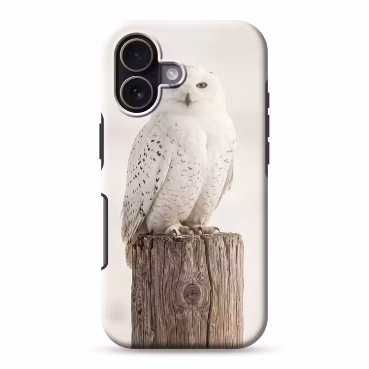 Sneeuwuil - Paal - Winter - Portret - Majestueus Toughcase MagSafe Apple iPhone 17 klein -3d