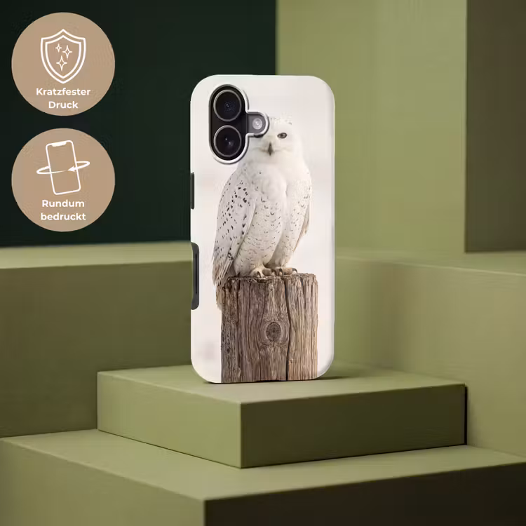 Sneeuwuil - Paal - Winter - Portret - Majestueus Toughcase MagSafe Apple iPhone 17 klein -USP_PrintM_DE