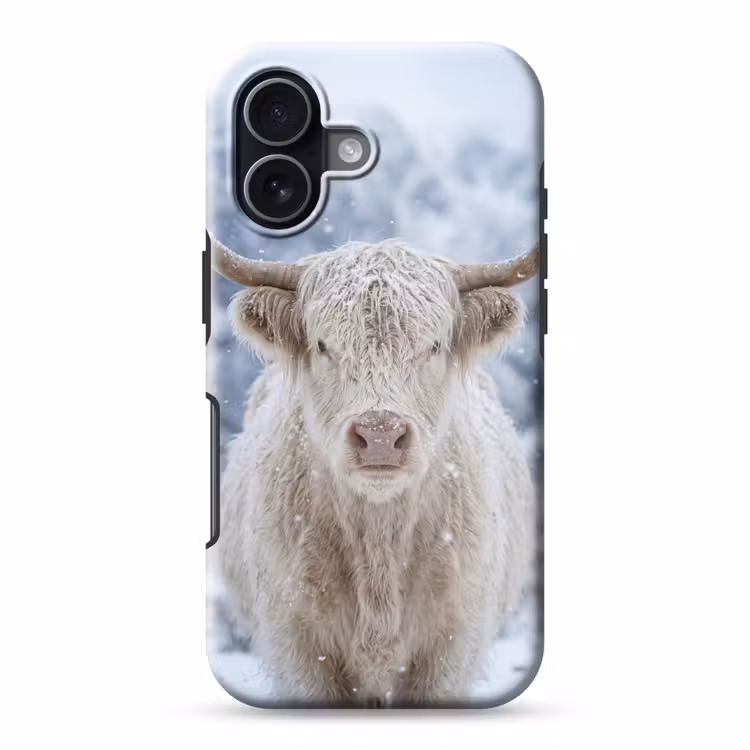 Schotse Hooglander - Sneeuw - Bergen - Winter Toughcase MagSafe Apple iPhone 17 klein -3d