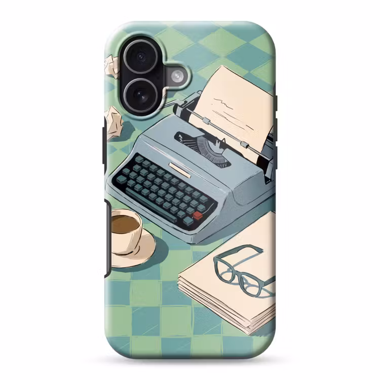 Typemachine - Kantoor - Vintage - Illustratie - Groen Toughcase MagSafe Apple iPhone 17 klein -3d