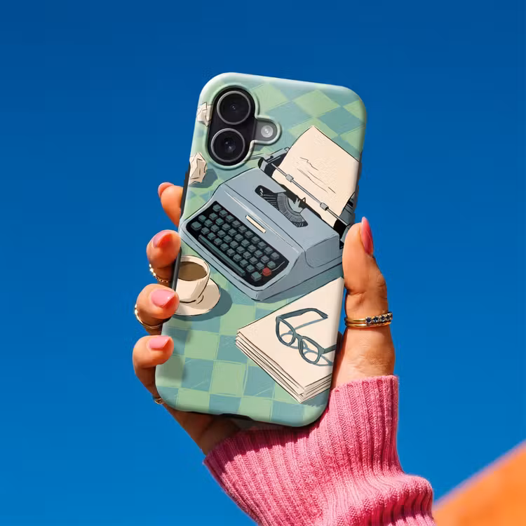 Typemachine - Kantoor - Vintage - Illustratie - Groen Toughcase MagSafe Apple iPhone 17 klein -Sfeer1V