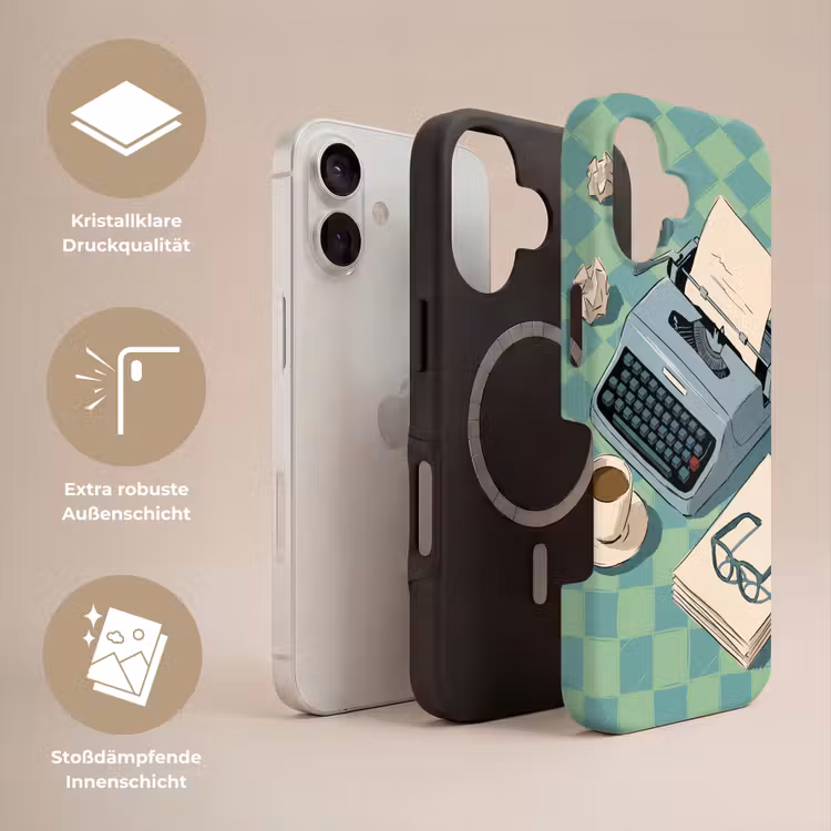 Typemachine - Kantoor - Vintage - Illustratie - Groen Toughcase MagSafe Apple iPhone 17 klein -USP_Lagen_DE
