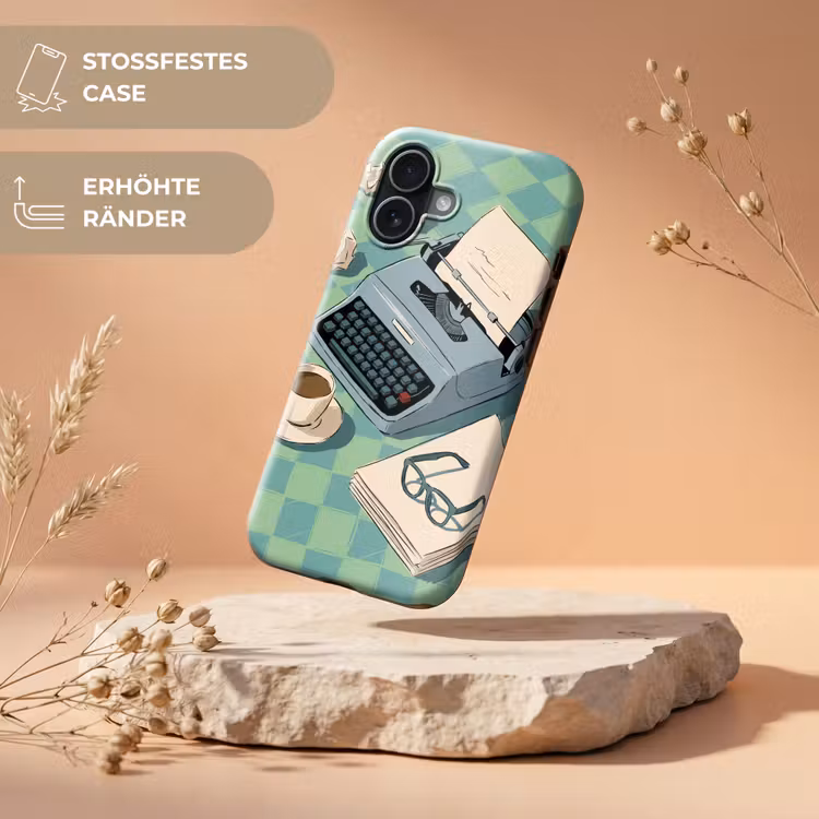 Typemachine - Kantoor - Vintage - Illustratie - Groen Toughcase MagSafe Apple iPhone 17 klein -USP_RandenV_DE