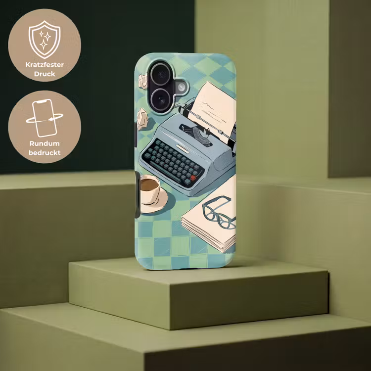 Typemachine - Kantoor - Vintage - Illustratie - Groen Toughcase MagSafe Apple iPhone 17 klein -USP_PrintM_DE