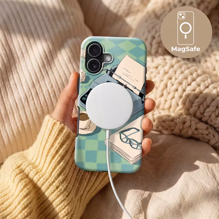 Typemachine - Kantoor - Vintage - Illustratie - Groen Toughcase MagSafe Apple iPhone 17 klein -USP_MagsafeV