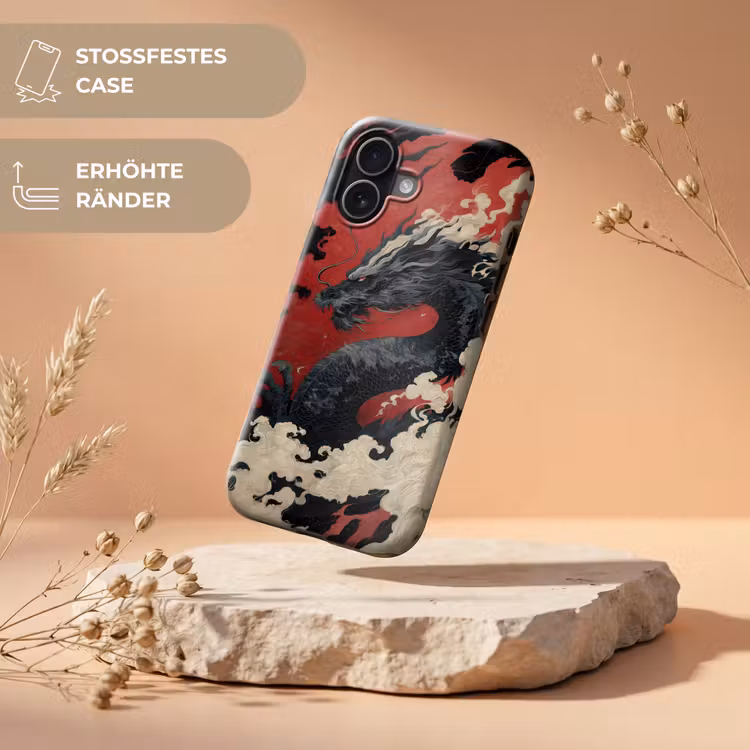 Zwarte draak - Rookwolken - Rood Toughcase MagSafe Apple iPhone 17 klein -USP_RandenV_DE
