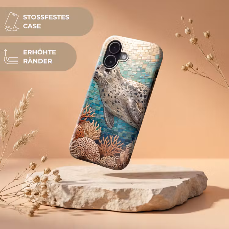 Zeehond - Mozaïek - Onderwater - Dieren - Blauw Toughcase MagSafe Apple iPhone 17 klein -USP_RandenV_DE