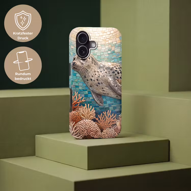 Zeehond - Mozaïek - Onderwater - Dieren - Blauw Toughcase MagSafe Apple iPhone 17 klein -USP_PrintM_DE