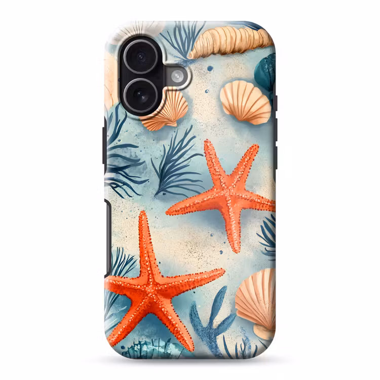 Zeesterren - Schelpen - Illustratie - Zand Toughcase MagSafe Apple iPhone 17 klein -3d