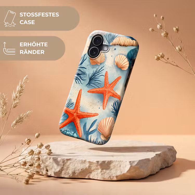 Zeesterren - Schelpen - Illustratie - Zand Toughcase MagSafe Apple iPhone 17 klein -USP_RandenV_DE