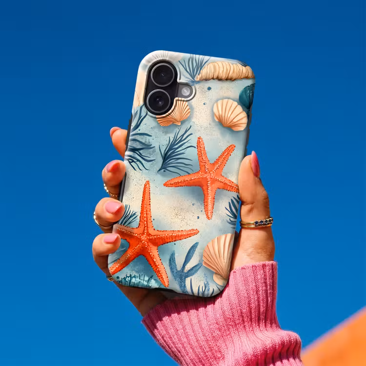 Zeesterren - Schelpen - Illustratie - Zand Toughcase MagSafe Apple iPhone 17 klein -Sfeer1V