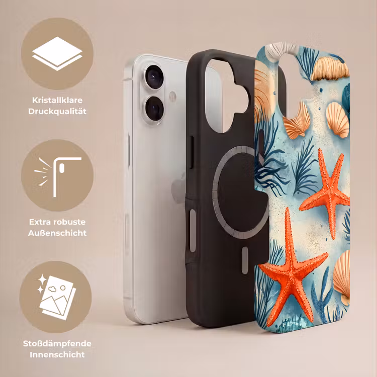 Zeesterren - Schelpen - Illustratie - Zand Toughcase MagSafe Apple iPhone 17 klein -USP_Lagen_DE