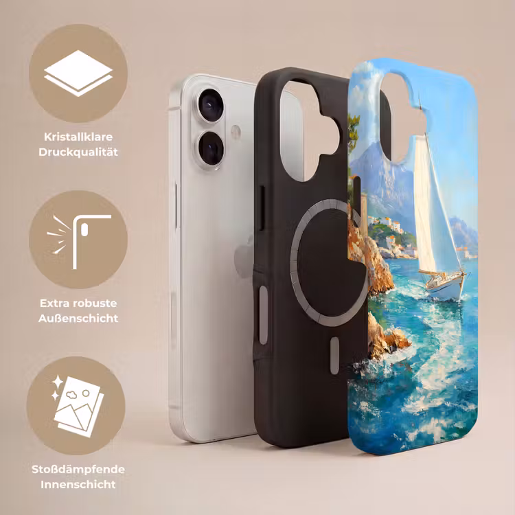 Zeilboot - Rotsen - Kust - Huizen Toughcase MagSafe Apple iPhone 17 klein -USP_Lagen_DE
