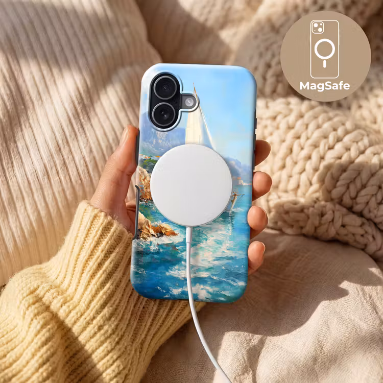 Zeilboot - Rotsen - Kust - Huizen Toughcase MagSafe Apple iPhone 17 klein -USP_MagsafeV