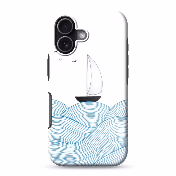 Zeilboot - Golven - Zee - Illustratie - Blauw Toughcase MagSafe Apple iPhone 17 klein -3d