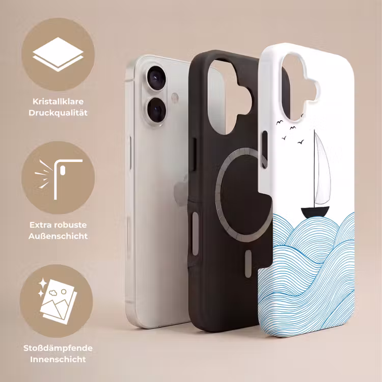 Zeilboot - Golven - Zee - Illustratie - Blauw Toughcase MagSafe Apple iPhone 17 klein -USP_Lagen_DE