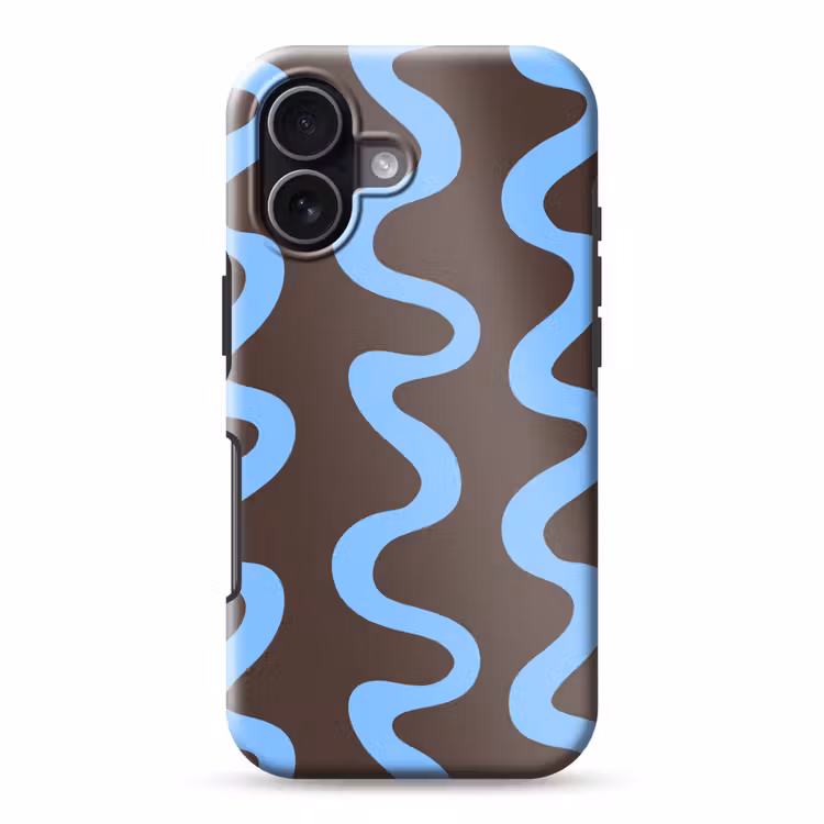 Kronkelende lijnen - Blauw - Bruin - Minimalistisch Toughcase MagSafe Apple iPhone 17 klein 1017 -3d
