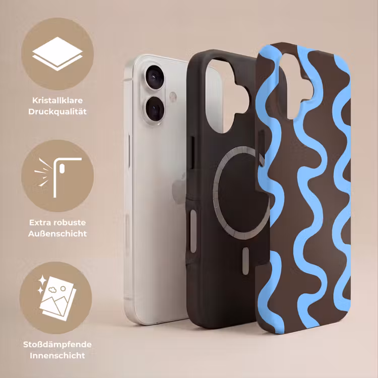 Kronkelende lijnen - Blauw - Bruin - Minimalistisch Toughcase MagSafe Apple iPhone 17 klein 1017 -USP_Lagen_DE