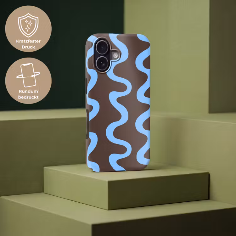 Kronkelende lijnen - Blauw - Bruin - Minimalistisch Toughcase MagSafe Apple iPhone 17 klein 1017 -USP_PrintM_DE