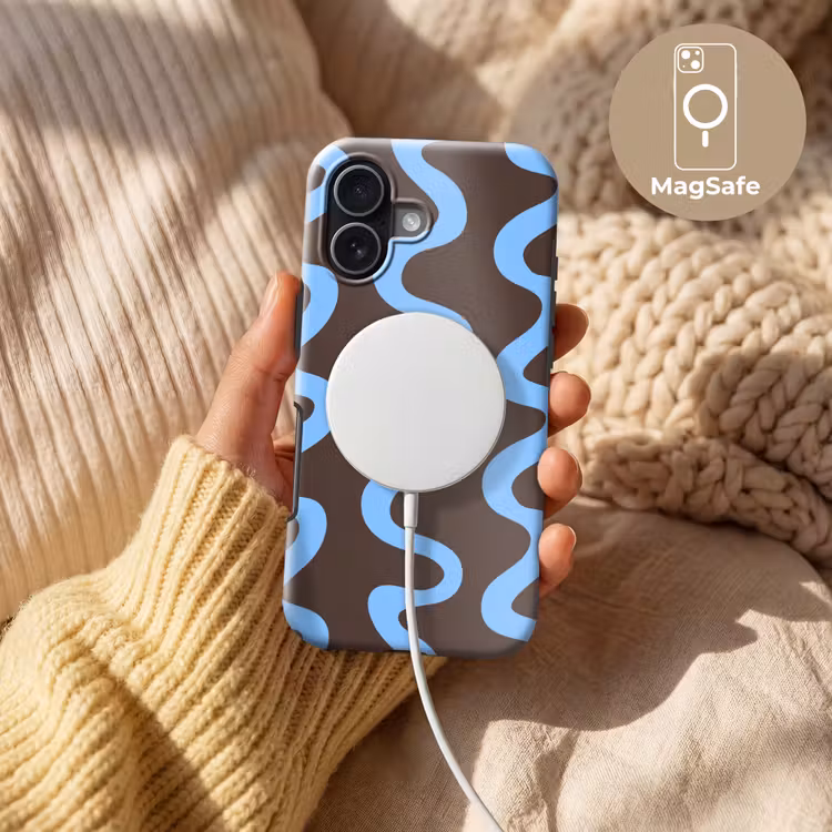 Kronkelende lijnen - Blauw - Bruin - Minimalistisch Toughcase MagSafe Apple iPhone 17 klein 1017 -USP_MagsafeV