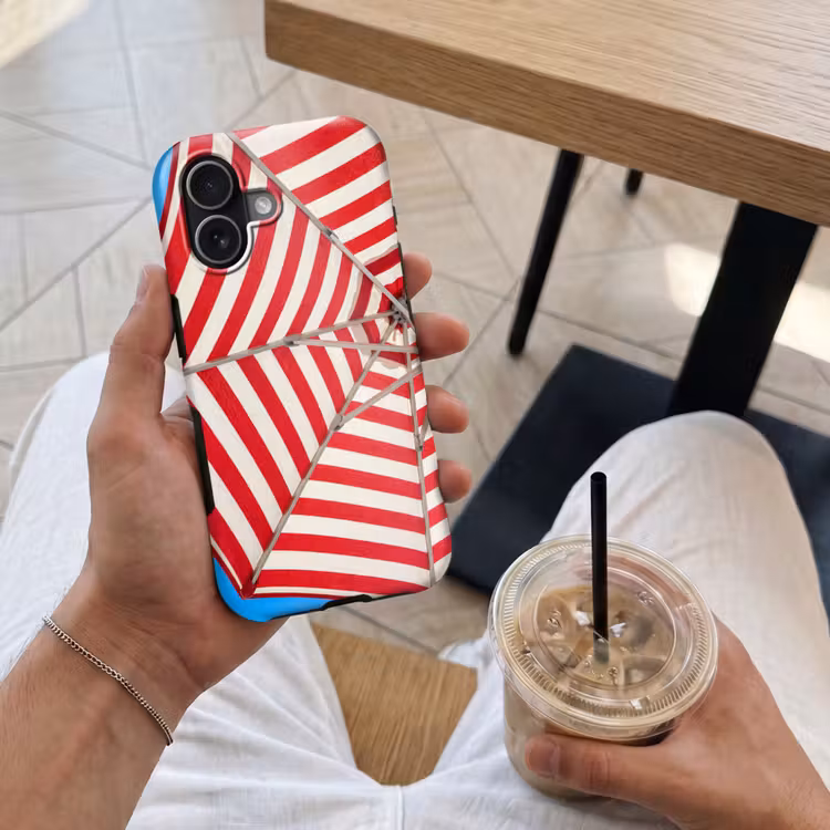 Parasol - Strepen - Zomer - Rood - Blauw Toughcase MagSafe Apple iPhone 17 klein -Sfeer1M
