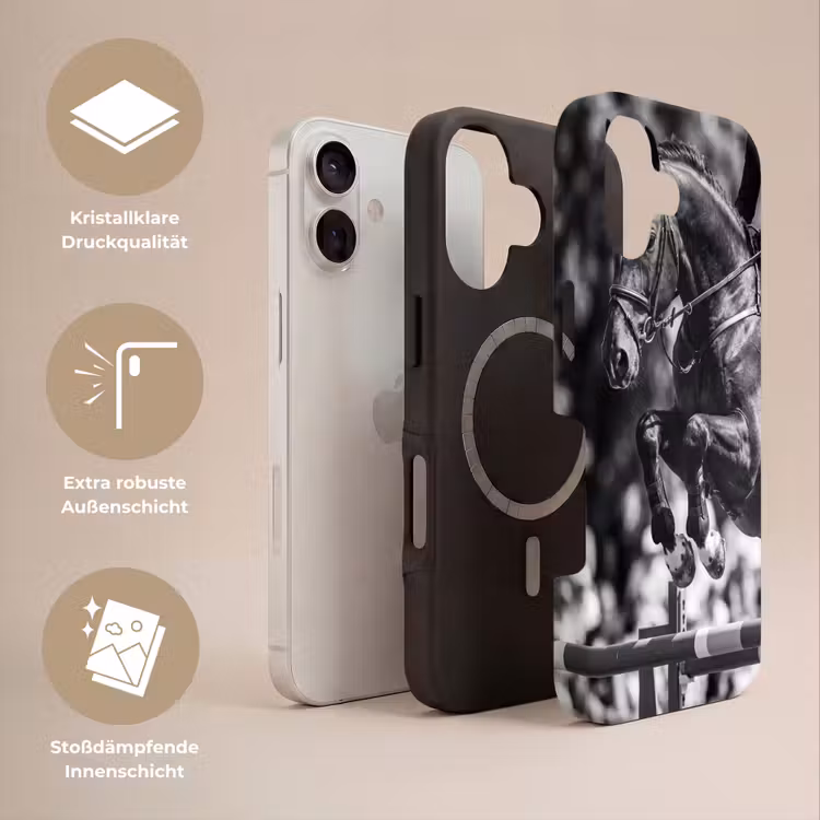 Springen - Paard - Zwart - Wit Toughcase MagSafe Apple iPhone 17 klein -USP_Lagen_DE
