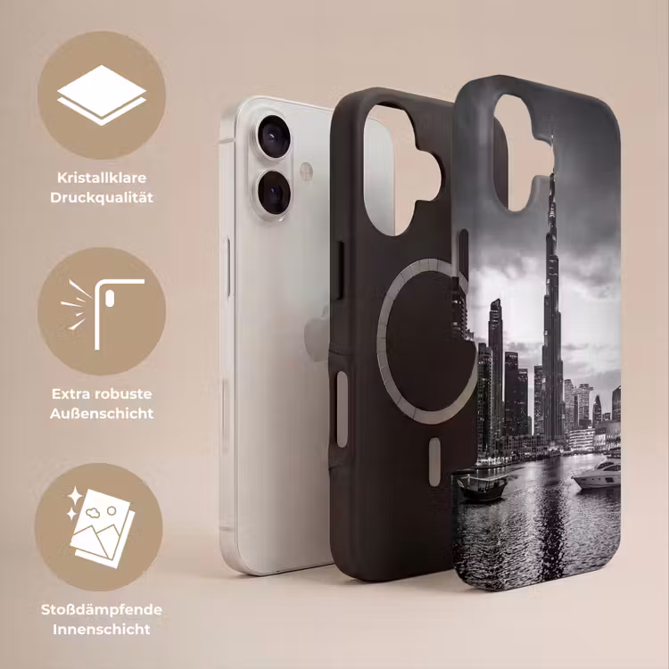 Stad - Skyline - Architectuur - Avond - Zwart-wit Toughcase MagSafe Apple iPhone 17 klein -USP_Lagen_DE