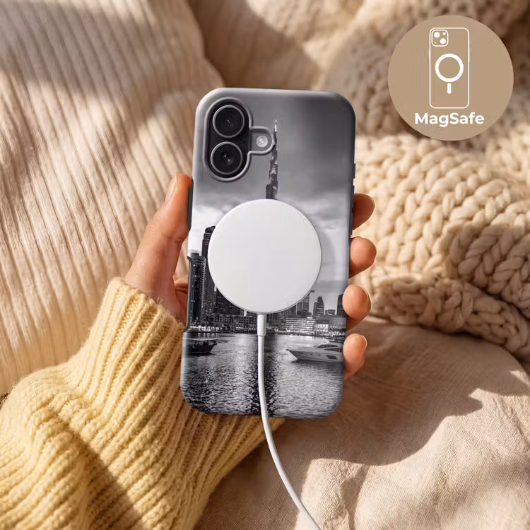 Stad - Skyline - Architectuur - Avond - Zwart-wit Toughcase MagSafe Apple iPhone 17 klein -USP_MagsafeV