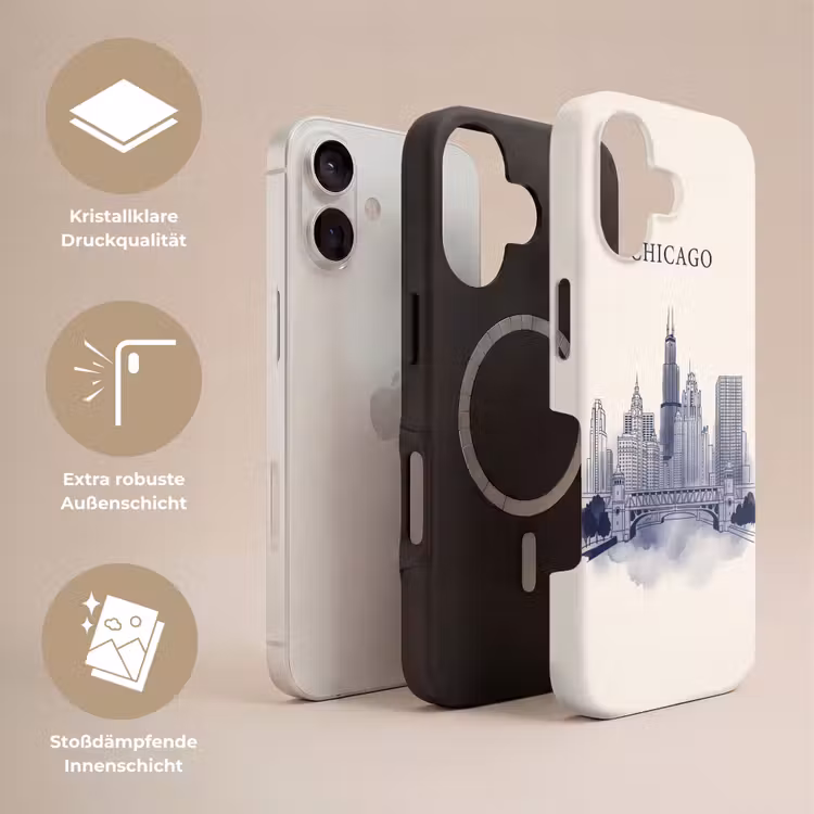 Stad - Skyline - Architectuur - Lijntekening - Blauw Toughcase MagSafe Apple iPhone 17 klein -USP_Lagen_DE