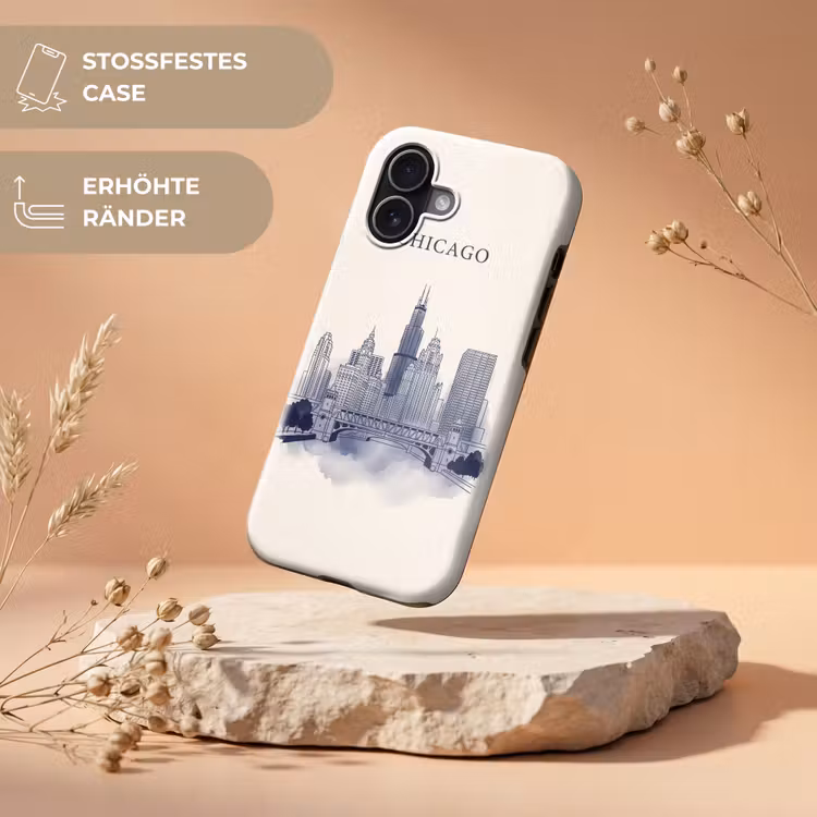 Stad - Skyline - Architectuur - Lijntekening - Blauw Toughcase MagSafe Apple iPhone 17 klein -USP_RandenV_DE