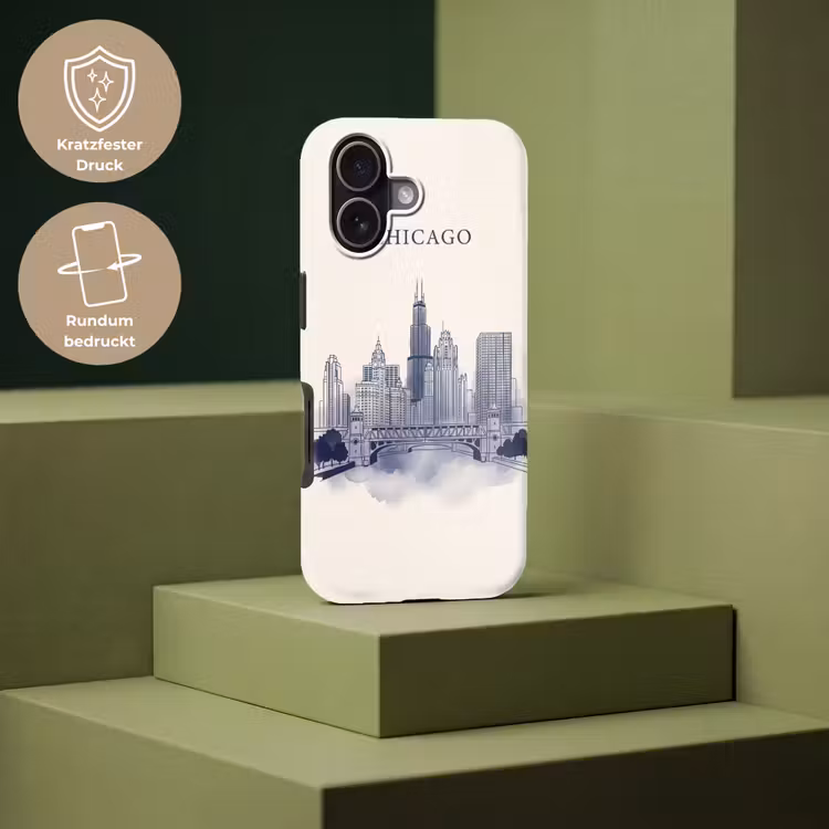 Stad - Skyline - Architectuur - Lijntekening - Blauw Toughcase MagSafe Apple iPhone 17 klein -USP_PrintM_DE