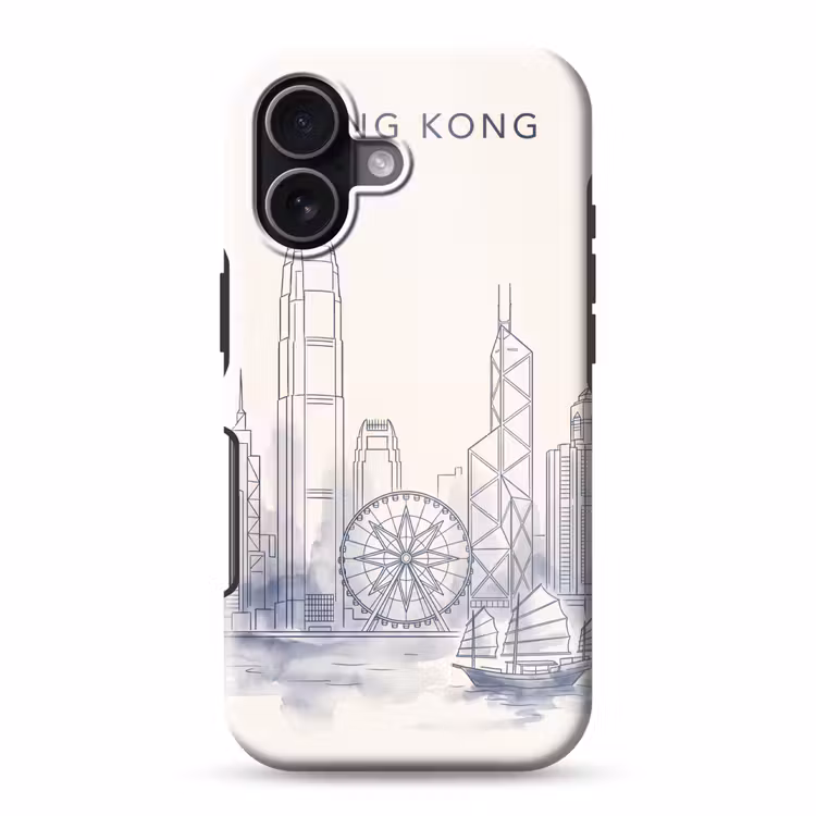 Stad - Skyline - Water - Lijntekening - Blauw Toughcase MagSafe Apple iPhone 17 klein -3d