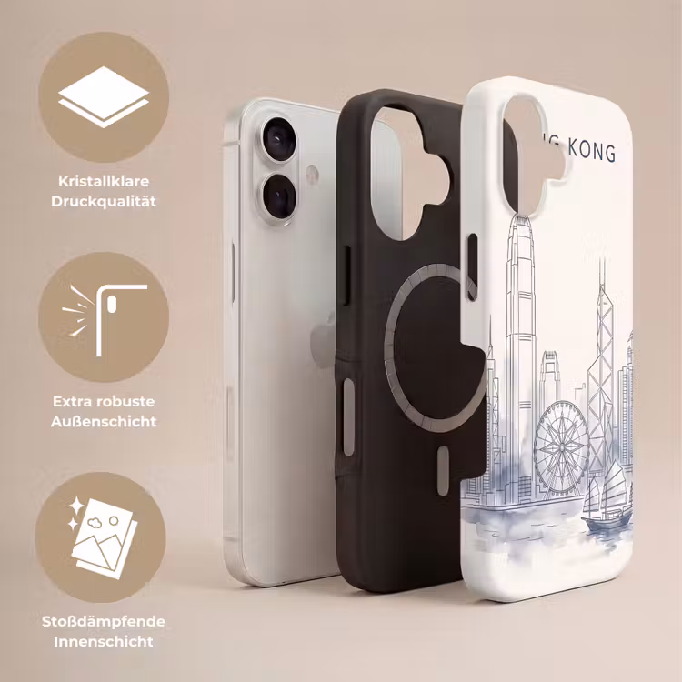 Stad - Skyline - Water - Lijntekening - Blauw Toughcase MagSafe Apple iPhone 17 klein -USP_Lagen_DE