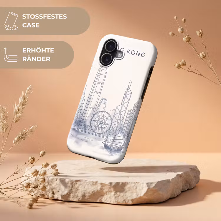 Stad - Skyline - Water - Lijntekening - Blauw Toughcase MagSafe Apple iPhone 17 klein -USP_RandenV_DE