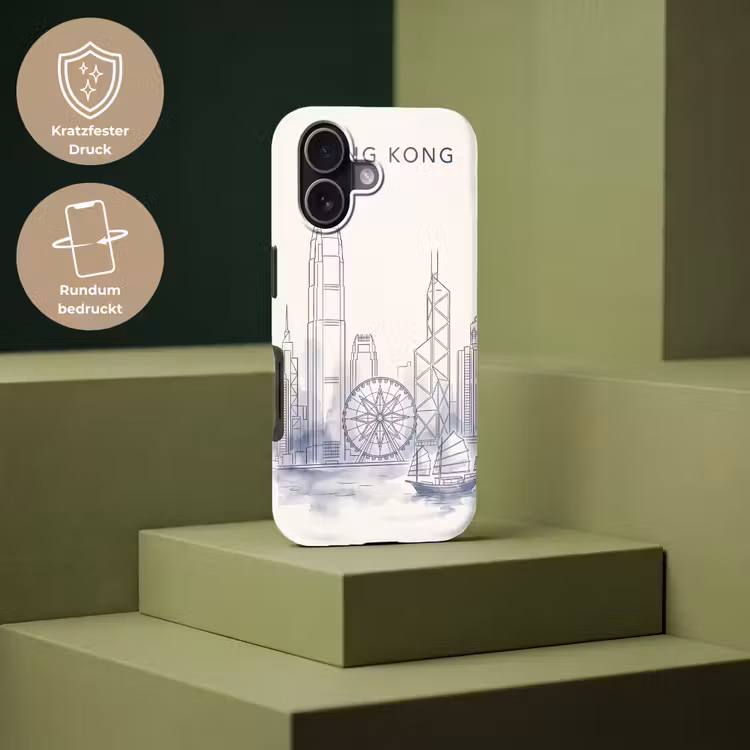 Stad - Skyline - Water - Lijntekening - Blauw Toughcase MagSafe Apple iPhone 17 klein -USP_PrintM_DE