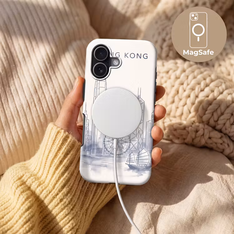 Stad - Skyline - Water - Lijntekening - Blauw Toughcase MagSafe Apple iPhone 17 klein -USP_MagsafeV