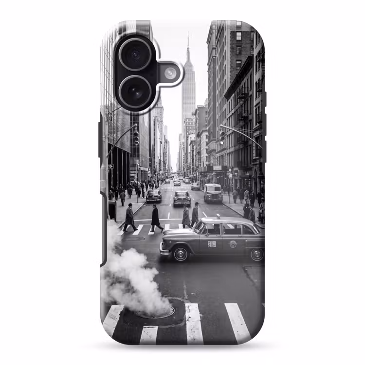 Stad - Straat - Gebouwen - Verkeer - Zwart-wit Toughcase MagSafe Apple iPhone 17 klein -3d